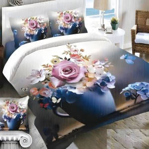 Lenjerie pat dublu, cearsaf clasic, imprimeu 3D