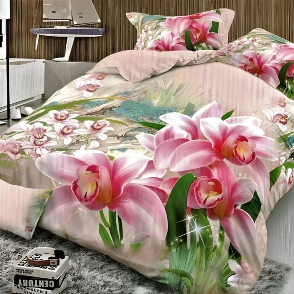 Lenjerie pat dublu, cearsaf clasic, imprimeu 3D [1]