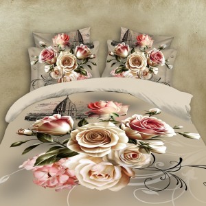 Lenjerie pat dublu, cearsaf clasic, imprimeu 3D