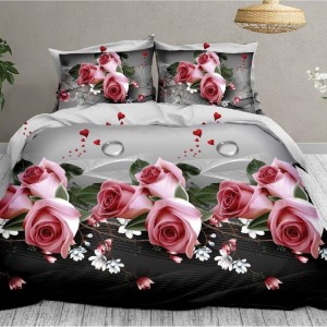 Lenjerie pat dublu, cearsaf clasic, imprimeu 3D