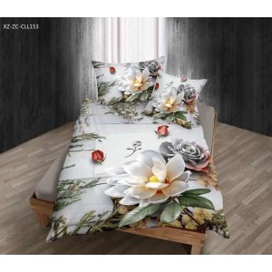 Lenjerie pat dublu, cearsaf clasic, imprimeu 3D