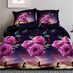 Lenjerie pat dublu, cearsaf clasic, imprimeu 3D