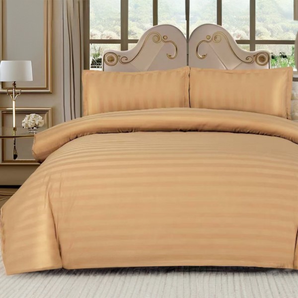 Lenjerie HoReCa, pat dublu, tip Damasc Finetat Deluxe cu Elastic, 4 piese, Bej închis [1]