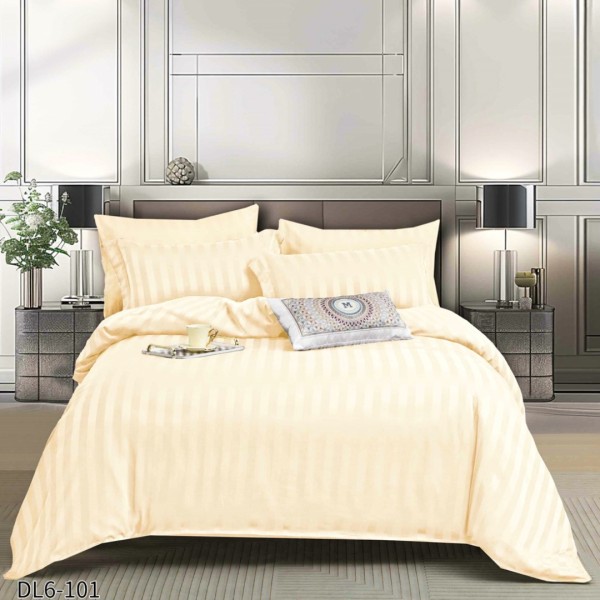 Lenjerie HoReCa, pat dublu, tip Damasc Finetat Deluxe cu Elastic, 6 piese, Crem [1]