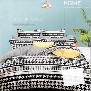 Lenjerie pat dublu, bumbac satinat, cu doua feţe, 4 piese,  Alb, Negru, Model Pepit Lenjerie pat dublu, bumbac satinat, cu doua feţe, 4 piese,  Alb, Negru, Model Pepit