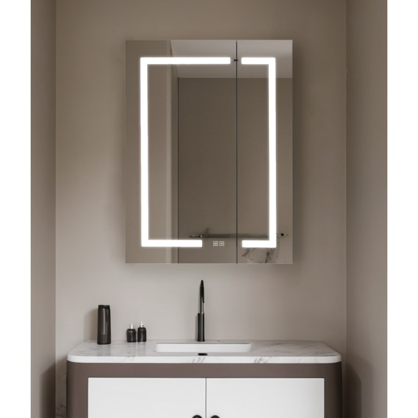 Oglinda LED 60x80cm, 3 Lumini, Dezaburire si Touch, Dulap cu oglindă, Poate fi deschis, HK-1015 [1]