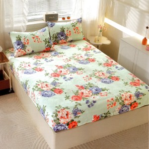 Cearsaf cu Elastic Cocolino 180x200cm si 2 fete de perna 50x70cm, Verzui, Flori Cearsaf cu Elastic Cocolino 180x200cm si 2 fete de perna 50x70cm, Verzui, Flori