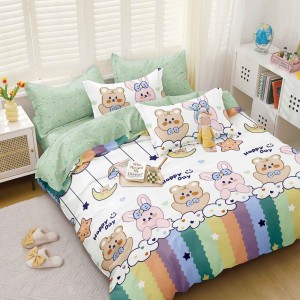 Lenjerie pat dublu (140x200cm, 160x200cm, 180x200cm), bumbac satinat, cearsaf clasic, 4 piese,  Alb, Verde, iepurasi Lenjerie pat dublu (140x200cm, 160x200cm, 180x200cm), bumbac satinat, cearsaf clasic, 4 piese,  Alb, Verde, iepurasi