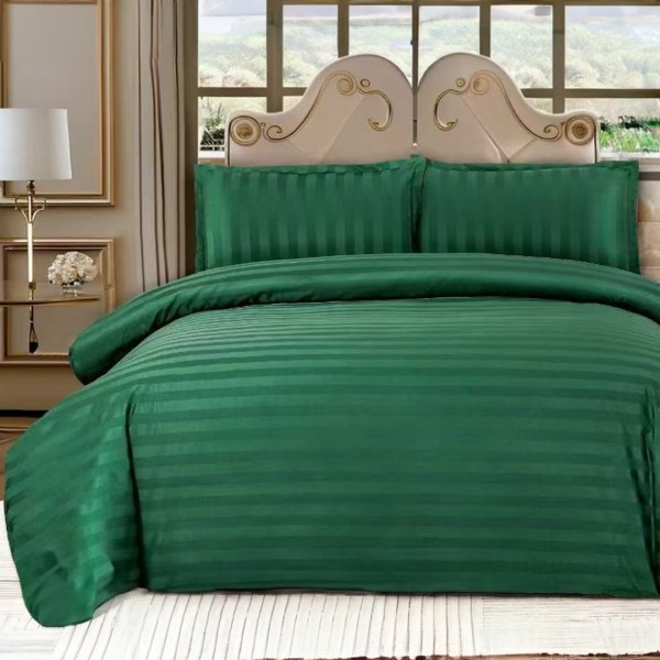 Lenjerie HoReCa, pat dublu, tip Damasc Finetat Deluxe cu Elastic, 4 piese, Verde Smarald [1]