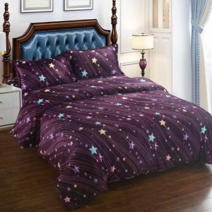 Lenjerie pat dublu, Super Pufoasa COCOLINO,cu ELASTIC, 4 piese, Mov, Steluțe