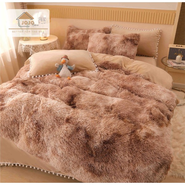 Lenjerie pat super pufoasa COCOLINO Fluffy cu ciucuri, 6 piese, Maro Degrade [1]