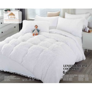 Lenjerie pat super pufoasa COCOLINO Fluffy cu ciucuri, 6 piese, Alb