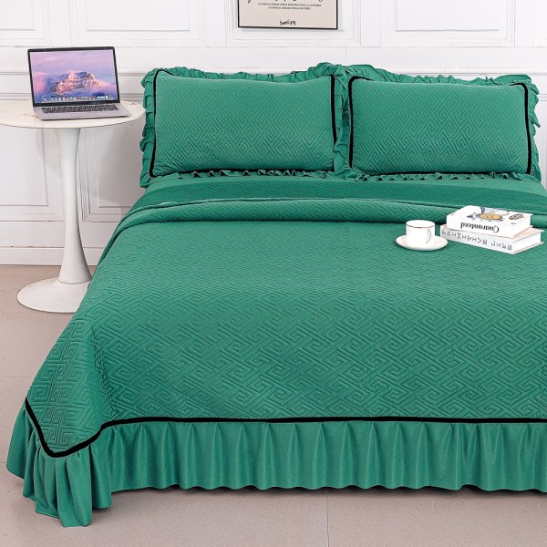 Cuvertura Pat Dublu, Eleganta, Catifea Matlasata, 230x250 cm, 2 fete de perna 52x72cm, Verde INS-CVK15 [1]