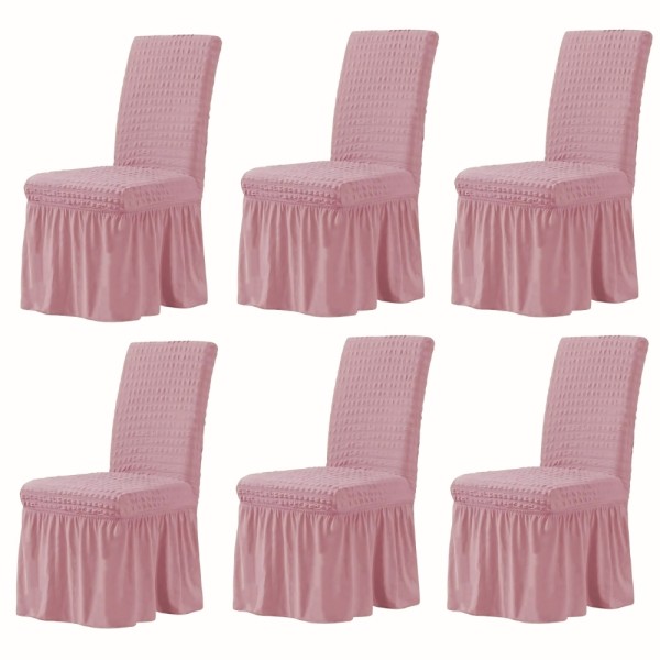 Set 6 Huse Elastice si Creponate Cu Volanase pentru Scaune, roz pudra [1]