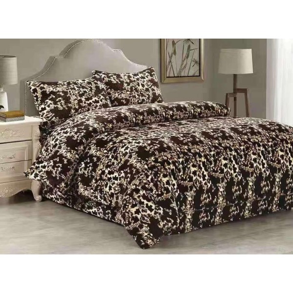 Lenjerie pentru Pat Dublu, Cocolino Premium, 4 Piese – Plușată, Groasă, și Călduroasă, Ideală pentru Iarnă –  Confort Maxim, Antișifonare, Bej, Maro, Animal Print [1]