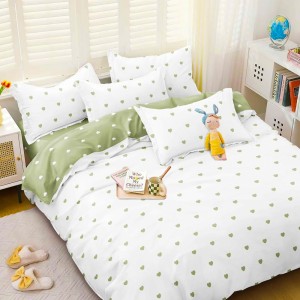 Lenjerie pat dublu cu Elastic (160x200cm si 180x200cm), bumbac satinat, Alb, Verde, inimioare Lenjerie pat dublu cu Elastic (160x200cm si 180x200cm), bumbac satinat, Alb, Verde, inimioare