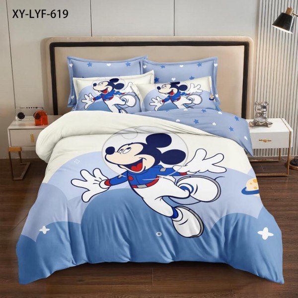 Lenjerie pat single (90x200cm, 100x200cm), FINET, 4 piese, IDENTICA CU POZA, Alb, Bleu, Mickey Mouse [1]