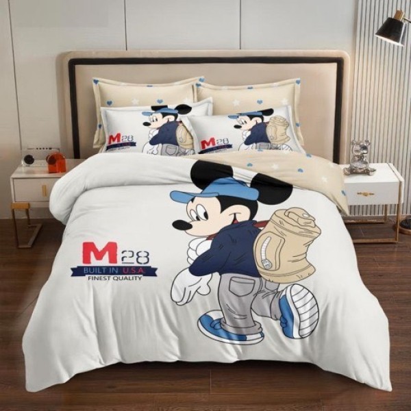 Lenjerie pat single (90x200cm, 100x200cm), FINET, 4 piese, IDENTICA CU POZA, Alb, Bej, Mickey Mouse [1]