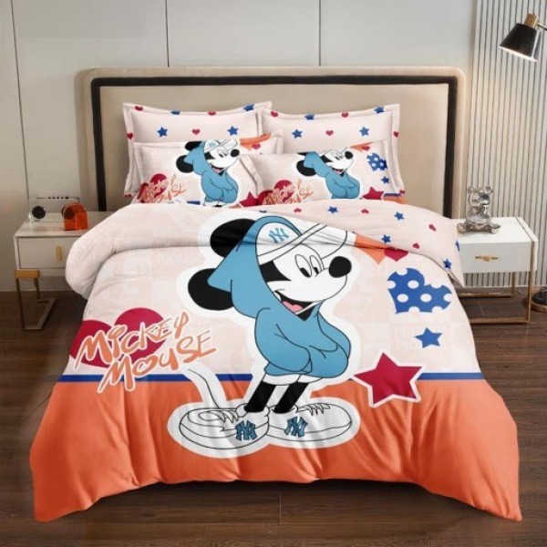 Lenjerie pat single (90x200cm, 100x200cm), FINET, 4 piese, IDENTICA CU POZA, Bej, Portocaliu, Mickey Mouse [1]