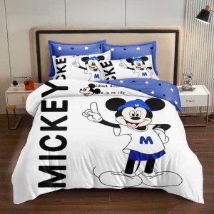 Lenjerie pat single (90x200cm, 100x200cm), FINET, 4 piese, IDENTICA CU POZA, Alb, Albastru, Mickey Mouse