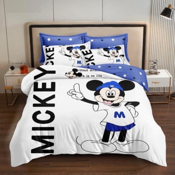 Lenjerie pat single (90x200cm, 100x200cm), FINET, 4 piese, IDENTICA CU POZA, Alb, Albastru, Mickey Mouse [1]