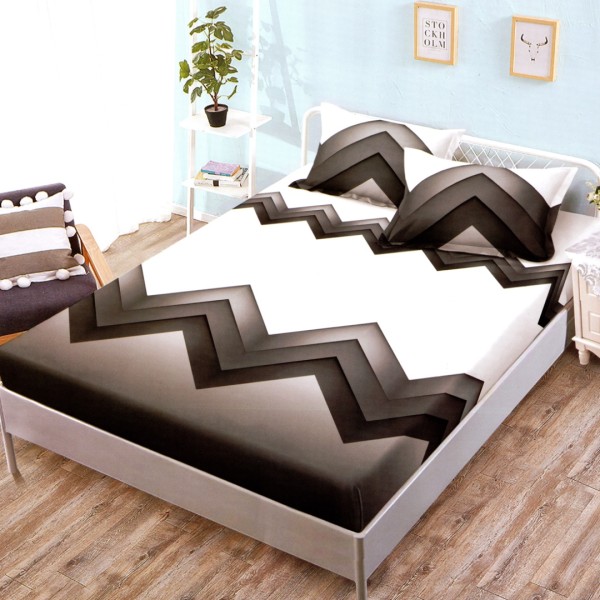 Cearsaf cu elastic, FINET, 160x200cm, 2 fete de perne 50x70cm, Bej, Maro, Zis-Zag – confort si eleganta pentru patul tau [1]