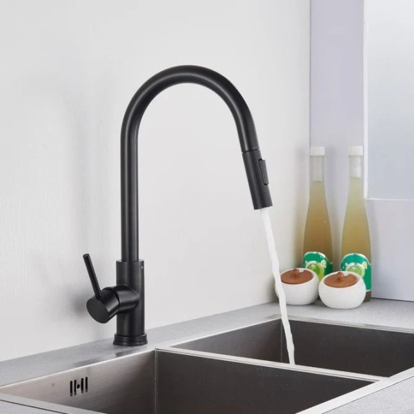Baterie Bucătărie Neagră cu Pipă Flexibilă – 2 Funcții de Curgere, Design Modern, vst44 [1]