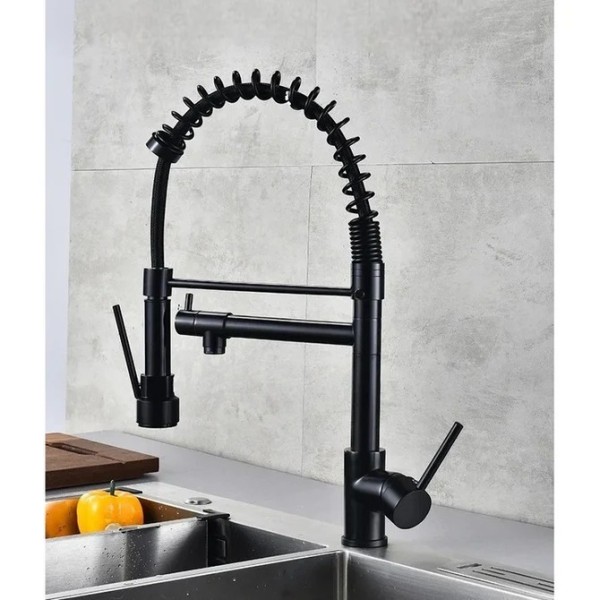 Baterie de Bucătărie DualFlow – Pipă Dublă & Duș Detașabil, Negru VST117 [1]