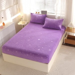 Husa cu Elastic pufoasa Cocolino, 180x200cm si 2 fete de perna 50x70cm, Ploaie de Stele, Mov