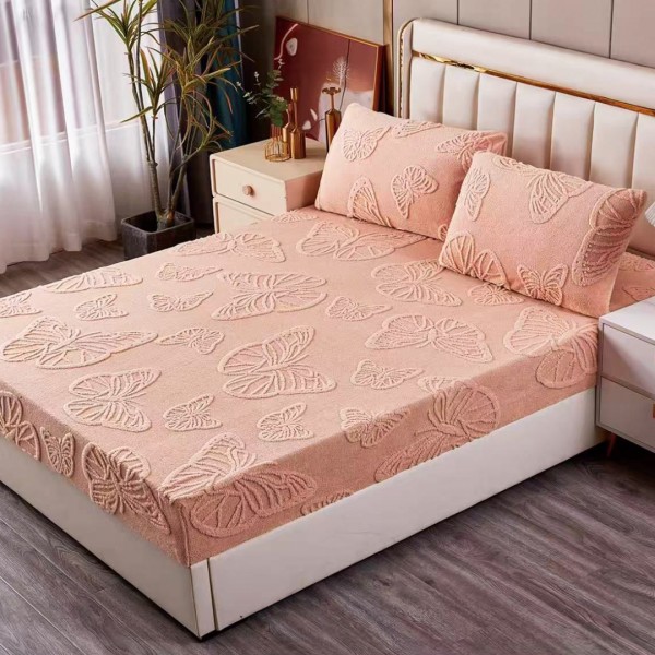 Cearșaf Cocolino 180/200 cm – Elastic 360°,  + 2 Fete Perna, Model Fluturi 3D, Moale și Călduros, Somon [1]