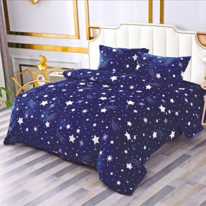 Lenjerie pat dublu cu Elastic, Super Pufoasa COCOLINO, 4 piese, albastru, ploaie de stele