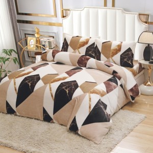 Lenjerie pat dublu cu Elastic, Super Pufoasa COCOLINO, 4 piese, bej, carouri