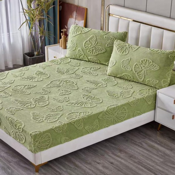 Cearșaf Cocolino 180/200 cm – Elastic 360°,  + 2 Fete Perna, Model Fluturi 3D, Moale și Călduros, Vernil [1]