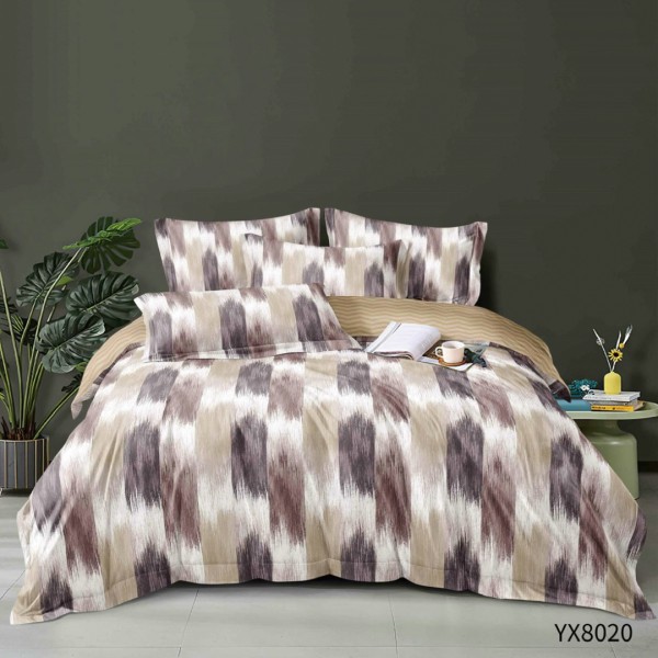 Lenjerie pat 140x200cm,  FINET, cu elastic, 4 piese, Maro, Bej, Mov, Model Clasic [1]