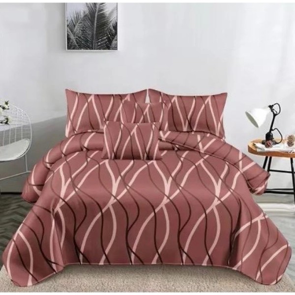 Lenjerie pat dublu, Super Pufoasa COCOLINO,cu ELASTIC, 4 piese, Bej, Linii [1]