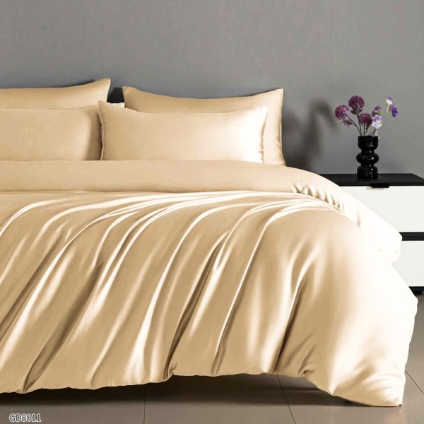Lenjerie de Pat din Satin Extra Fin, Pat Dublu, 4 Piese, cu ELASTIC, Uni, Bej Gold – Rafinament și Lux la Superlativ [1]