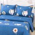 Cuvertura Matlasata din Bumbac Satinat, cu Bordura în Valuri (180x220 cm) + 2 Fete de Perna (60x80 cm), Albastru, Flori, Pisicute [2]
