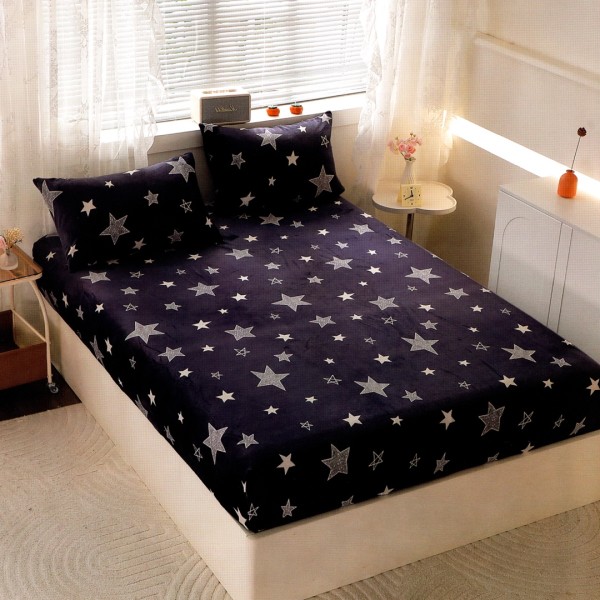 Cearsaf cu Elastic Cocolino 180x200x25 cm – Set cu 2 Fete de Perna, Gros si Pufos, Calitate Premium pentru Confort si Eleganta, Bleumarin, Stelute [1]