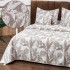 Cuvertura Pat Dublu, Bumbac cu In, Model Brodat Direct în Tesatura, 230x250 cm, 2 fete de perna 52x72cm, 2 fete de perna 46x46cm, Alb, Bej, Frunze [2]