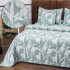 Cuvertura Pat Dublu, Bumbac cu In, Model Brodat Direct în Tesatura, 230x250 cm, 2 fete de perna 52x72cm, 2 fete de perna 46x46cm, Alb, Verde, Frunze [2]
