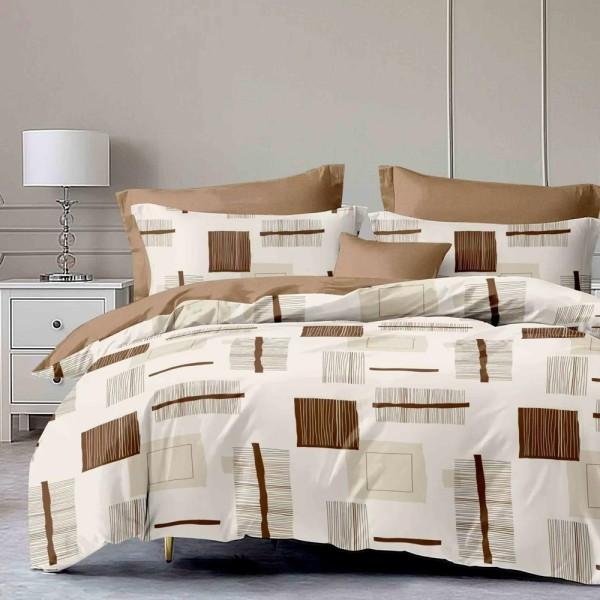 Lenjerie pat dublu (140x200cm, 160x200cm, 180x200cm), FINET, 6 piese, Maro, Crem, clasic [1]