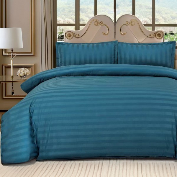 Lenjerie HoReCa, pat dublu, tip Damasc Finetat Deluxe cu Elastic, 4 piese, Turquoise [1]