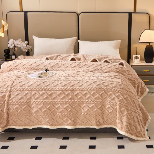 Pătură Premium, 200x230cm, CoCoLiNo, Grofată, cu Model 3D Tip Tricotaj și Bordură din Blăniță Contrastantă – Eleganță și Căldură Absolută, Bej [1]
