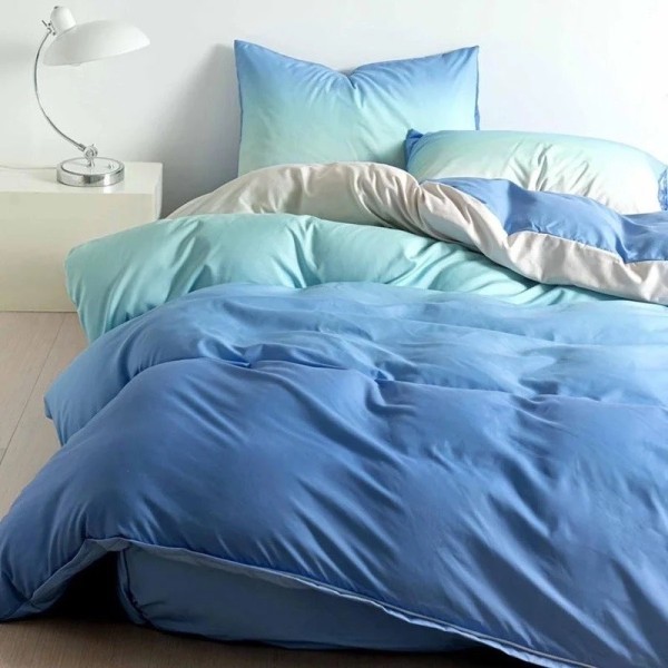 Lenjerie pat dublu, bumbac satinat, cu doua feţe, 4 piese,  Bleu, Albastru, degrade [1]