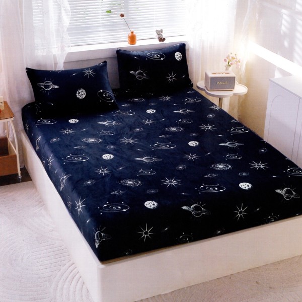 Cearsaf cu Elastic Cocolino 180x200x25 cm – Set cu 2 Fete de Perna, Gros si Pufos, Calitate Premium pentru Confort si Eleganta, Bleumarin, Planete [1]