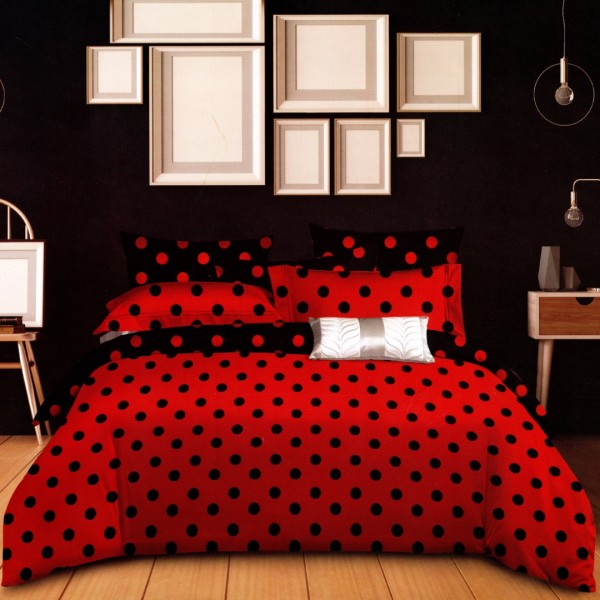 Lenjerie Pat Dublu,  FINET, 6 piese, Rosu, Negru, Buline [1]