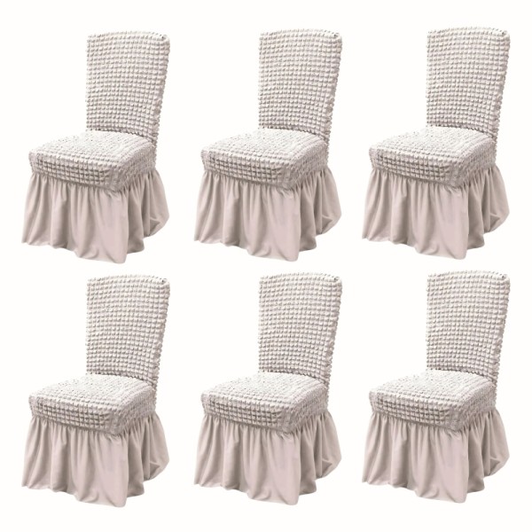 Set 6 Huse Elastice si Creponate Cu Volanase pentru Scaune, nude [1]