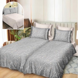 Lenjerie de pat cu 2 cearsafuri pt. pilota, 7 piese, Bumbac Satinat Superior,, Gri, Crengute