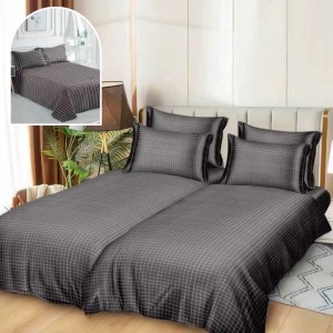 Lenjerie de Pat, 7 Piese, Bumbac Satinat Superior, cu 2 Pilote, Gri, Dungi