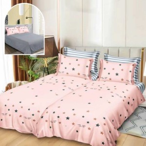 Lenjerie de Pat, 7 Piese, Bumbac Satinat Superior, cu 2 Pilote, Roz, Stelute Lenjerie de Pat, 7 Piese, Bumbac Satinat Superior, cu 2 Pilote, Roz, Stelute